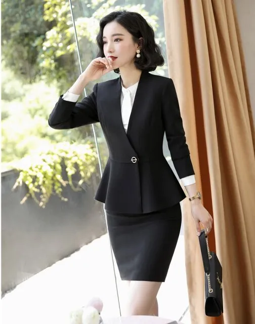 Red Slim Fashion Professional Business Suits with Skirt and Top for Women