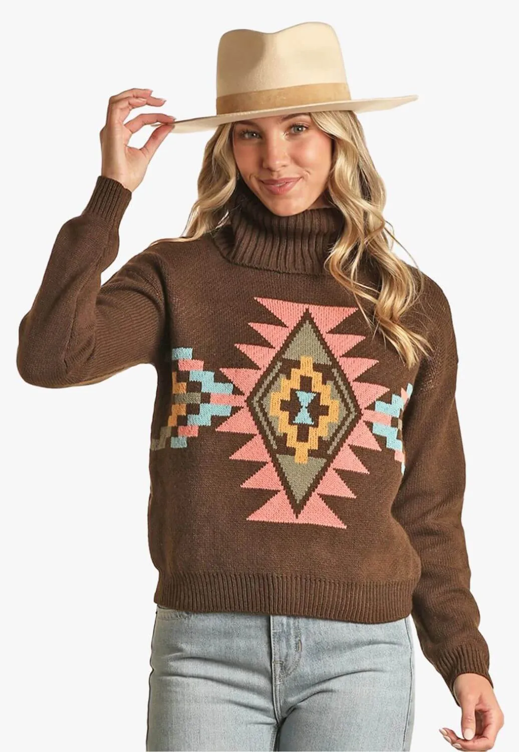 Rock and Roll Womens Aztec Turtleneck Sweater