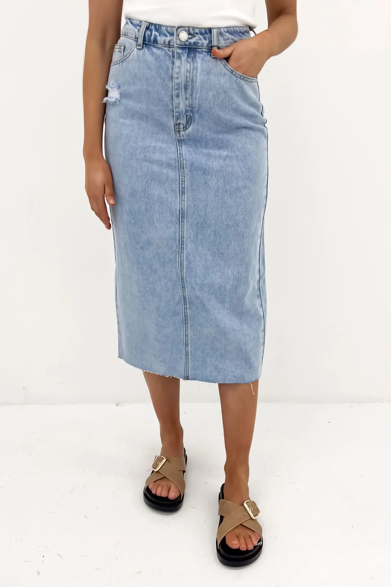 Ryliana Denim Midi Skirt Light Blue