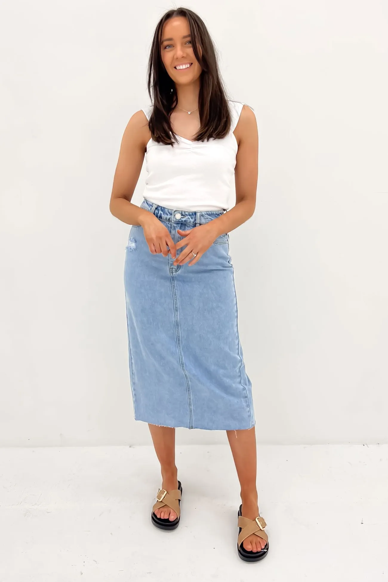 Ryliana Denim Midi Skirt Light Blue