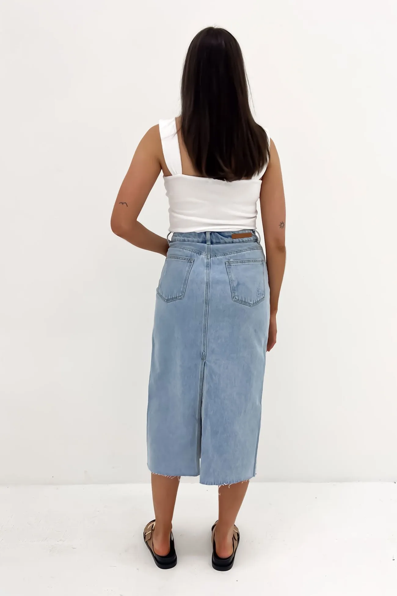 Ryliana Denim Midi Skirt Light Blue