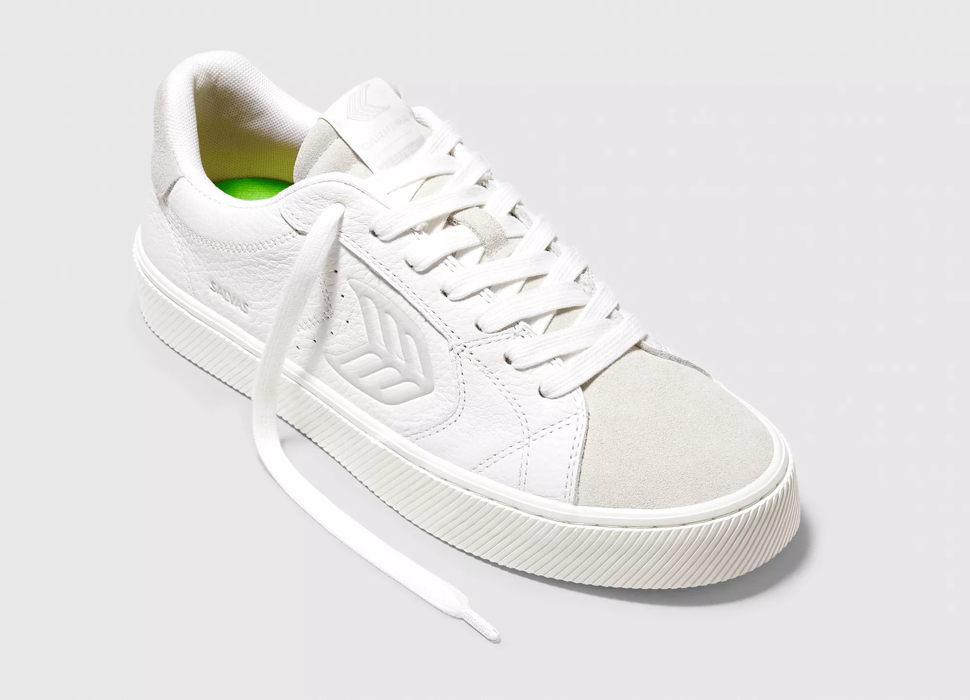 SALVAS White Premium Leather Vintage White Suede Ice Logo Sneaker Women