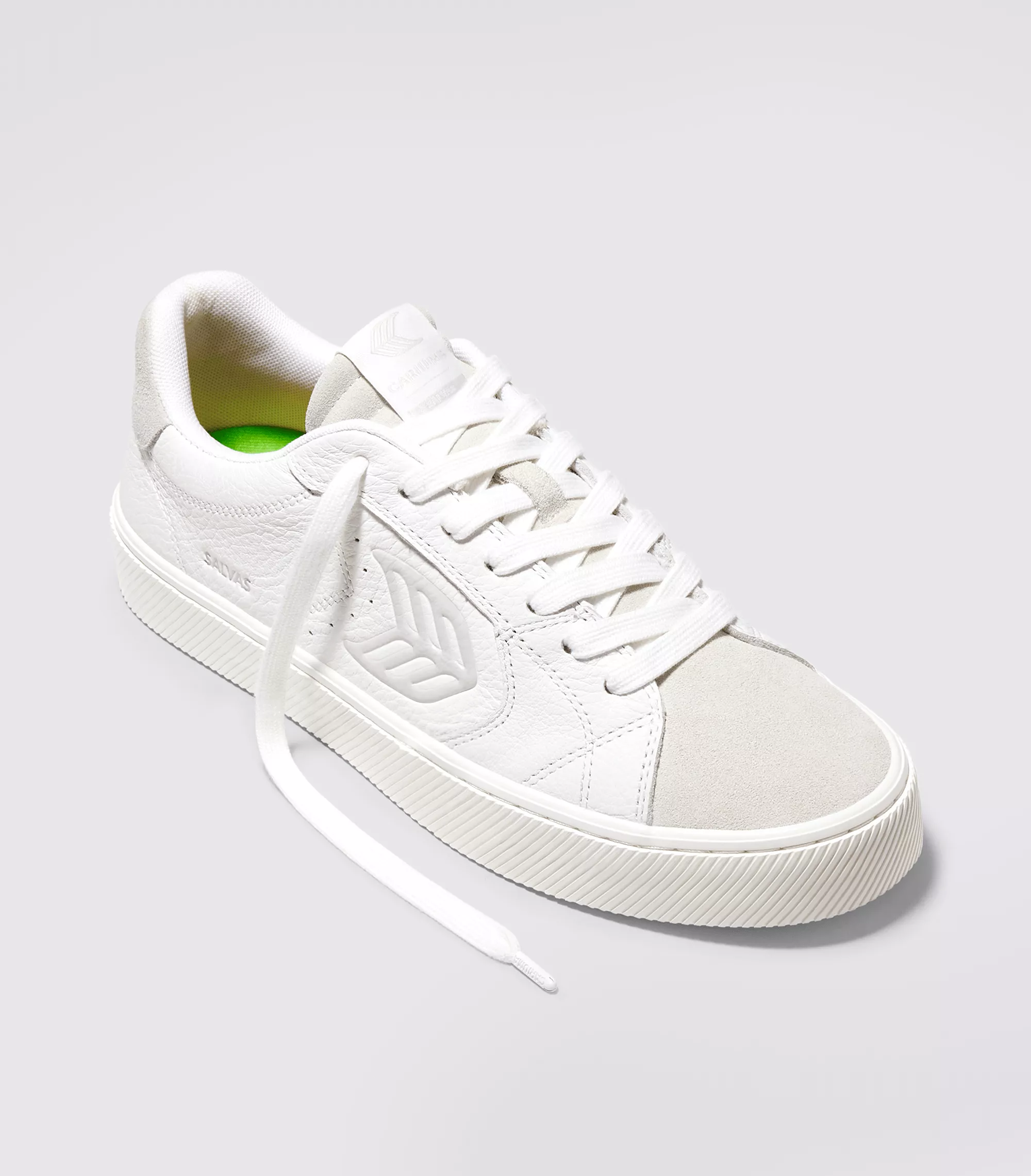 SALVAS White Premium Leather Vintage White Suede Ice Logo Sneaker Women