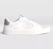 SALVAS White Premium Leather Vintage White Suede Rose Logo Sneaker Women