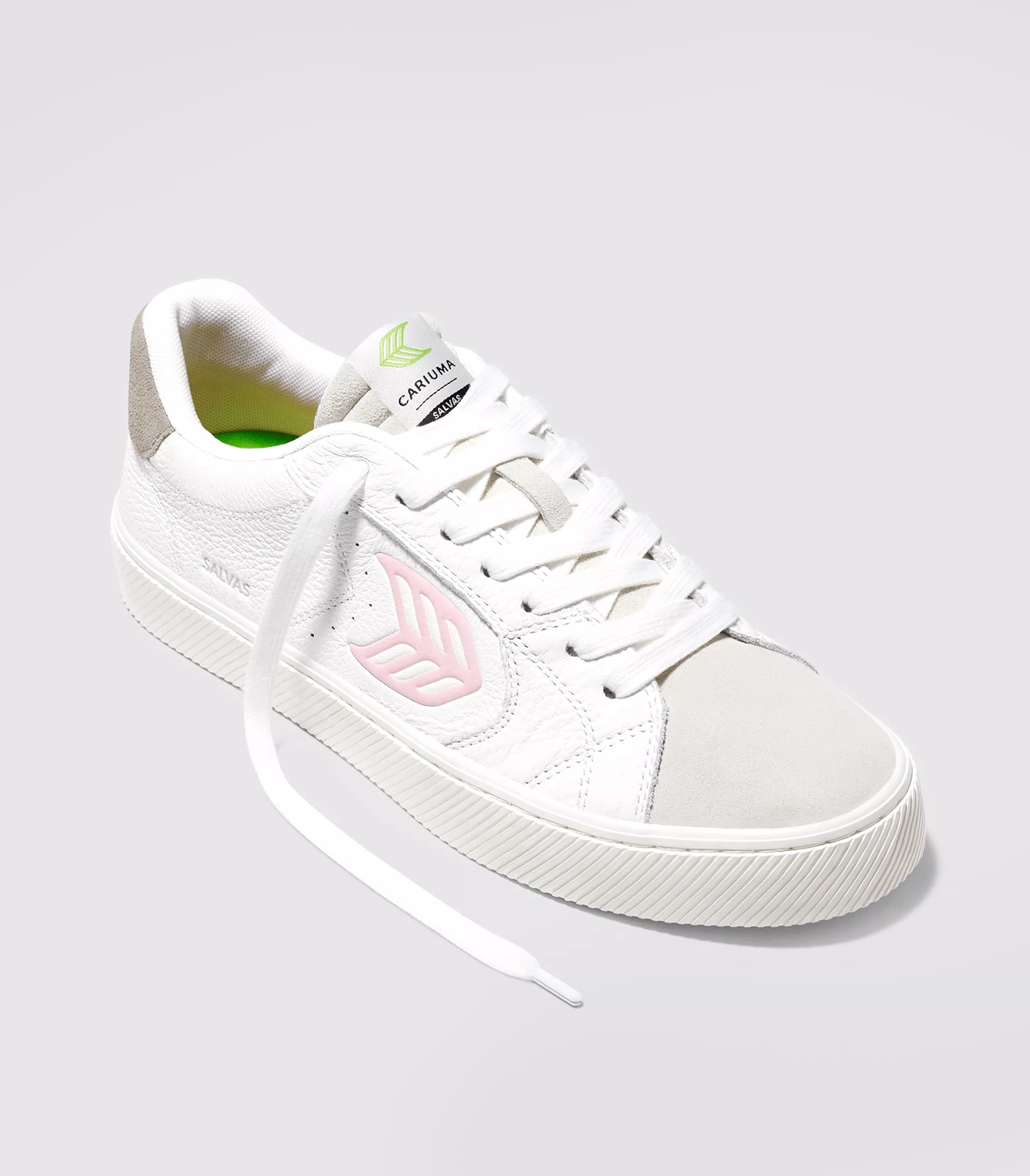 SALVAS White Premium Leather Vintage White Suede Rose Logo Sneaker Women