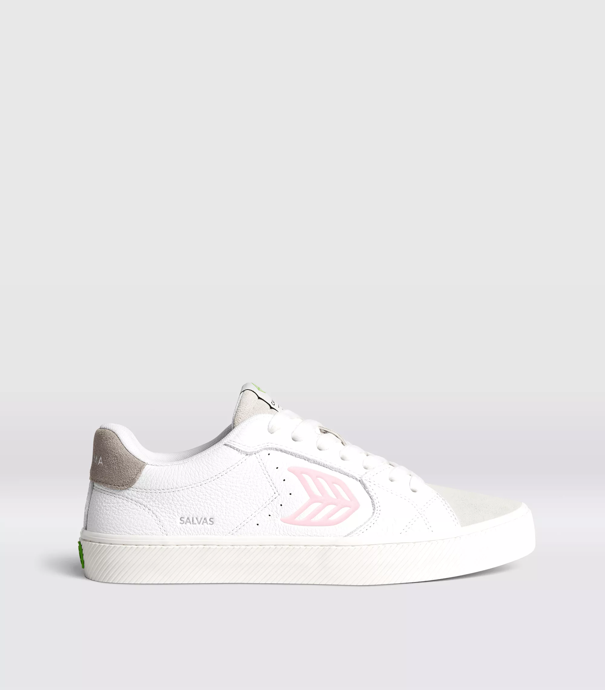 SALVAS White Premium Leather Vintage White Suede Rose Logo Sneaker Women