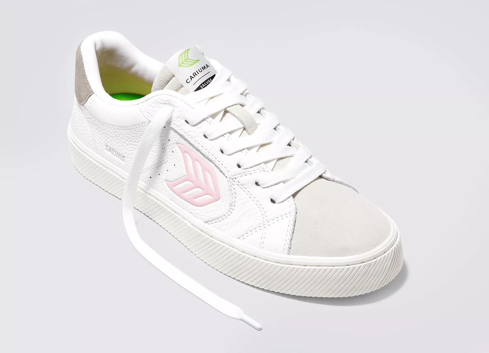 SALVAS White Premium Leather Vintage White Suede Rose Logo Sneaker Women