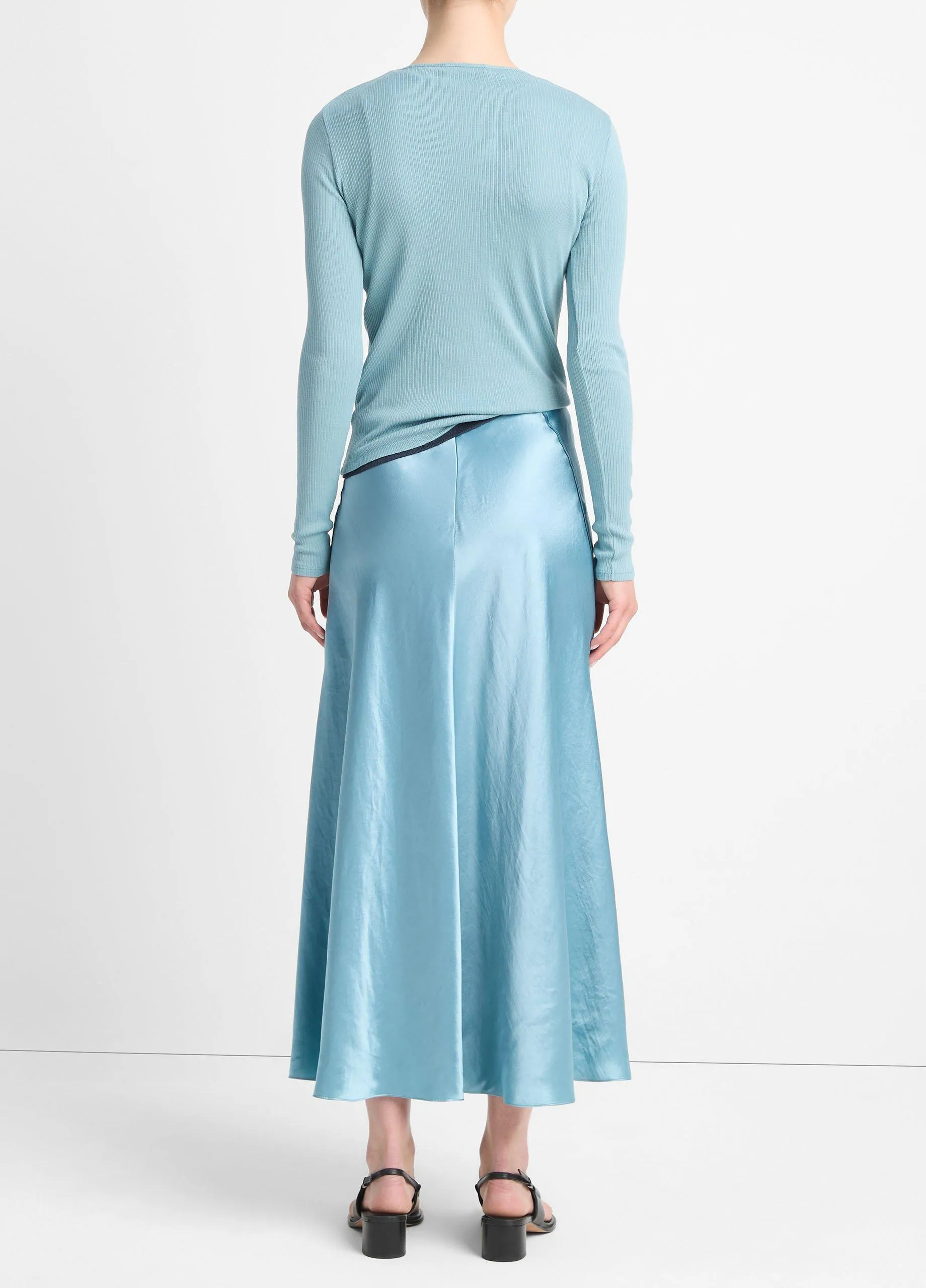 Satin Raw-Edge Paneled Slip Skirt