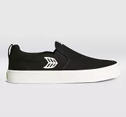 SLIP ON Black Canvas Off-White Logo Sneaker Women