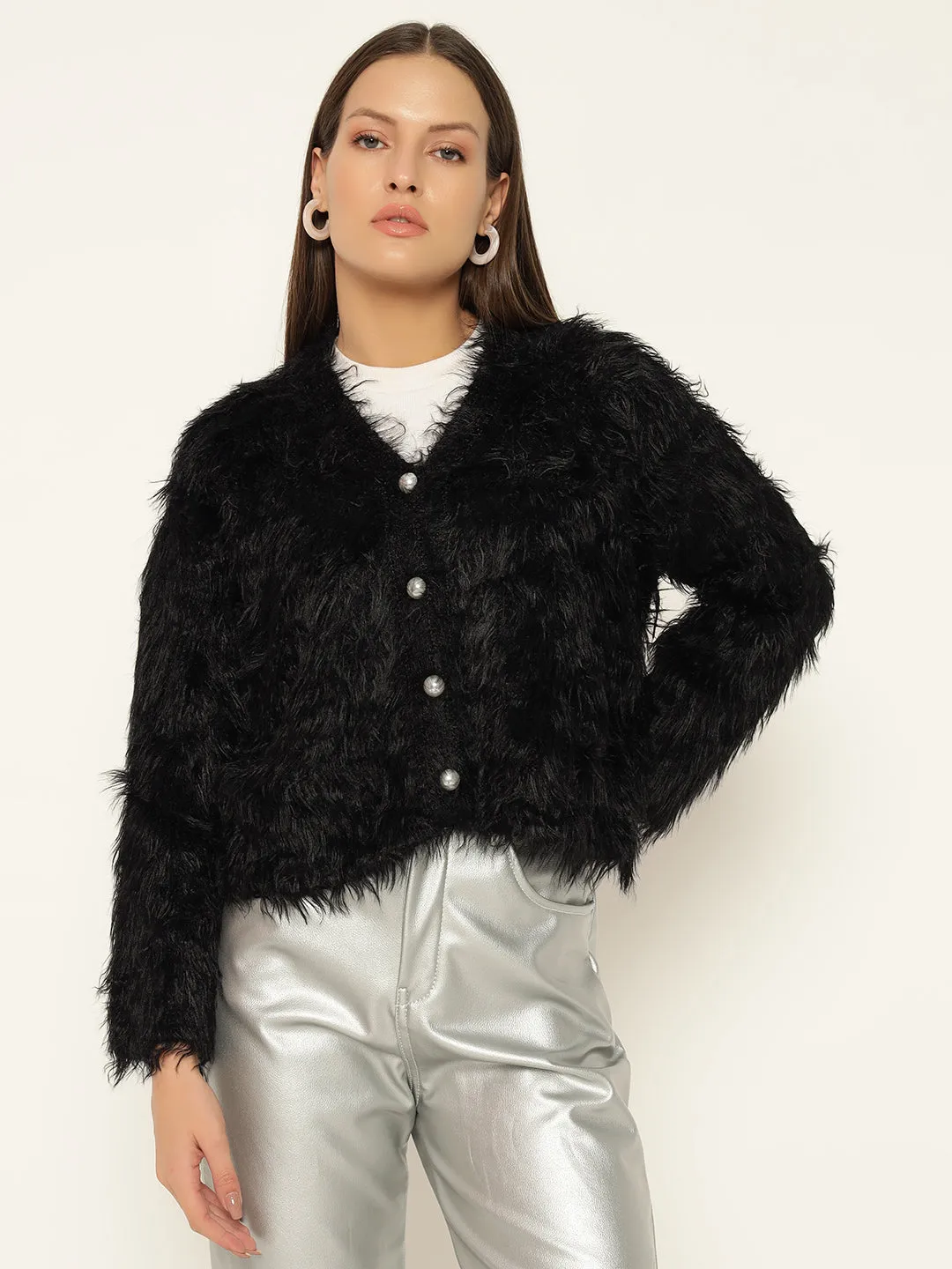 SOFT FUR SWEATER-BLACK