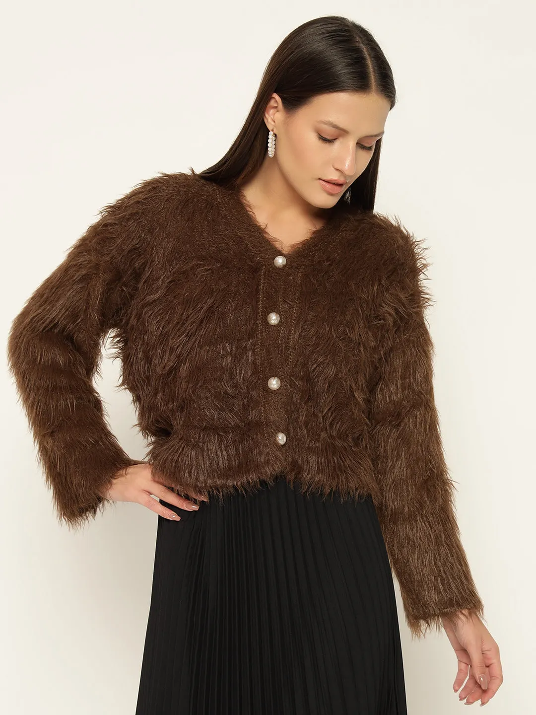 SOFT FUR SWEATER-BROWN