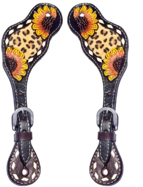 Sunflower Cat Cheetah Print Horse Western Leather Spurs Strap