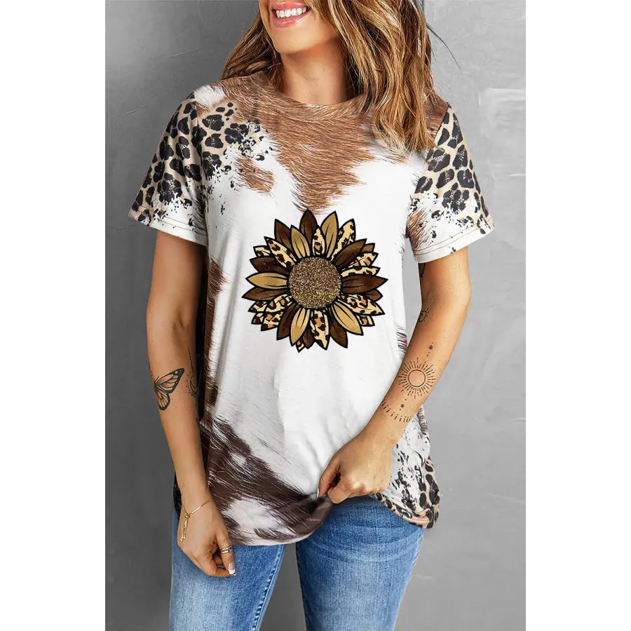 Sunflower Graphic Round Neck Short Sleeve T-Shirt