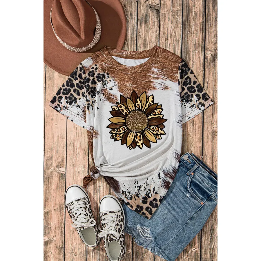 Sunflower Graphic Round Neck Short Sleeve T-Shirt