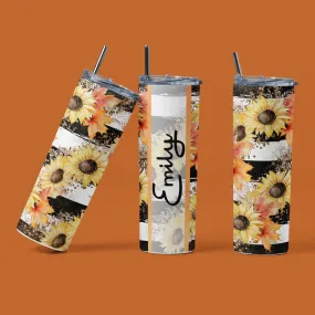 Sunflower Tumbler, Name Tumblers, 20oz Skinny Tumbler, Personalized, Custom Name