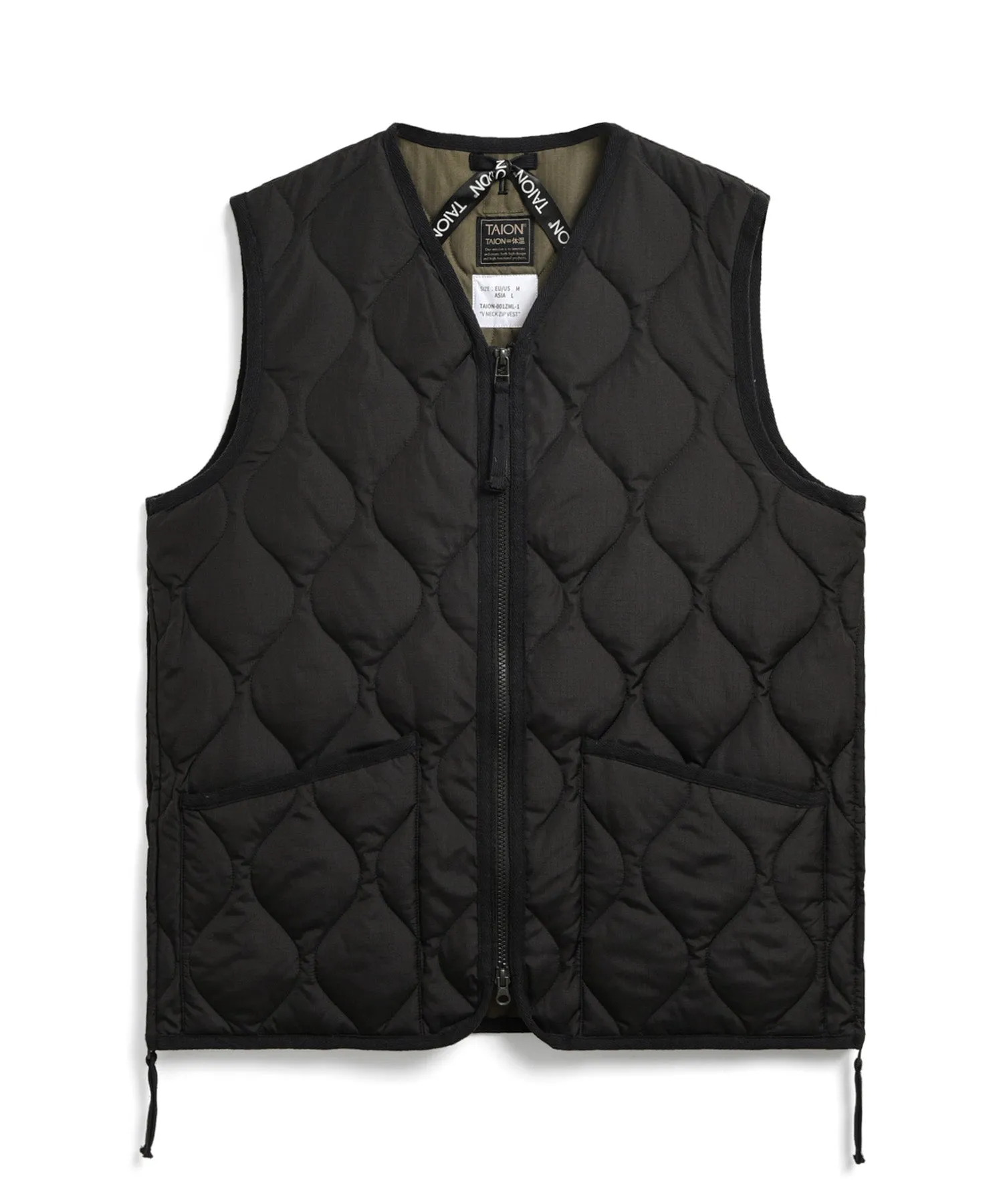 Taion - Military Zip V-Neck Down Vest - Black