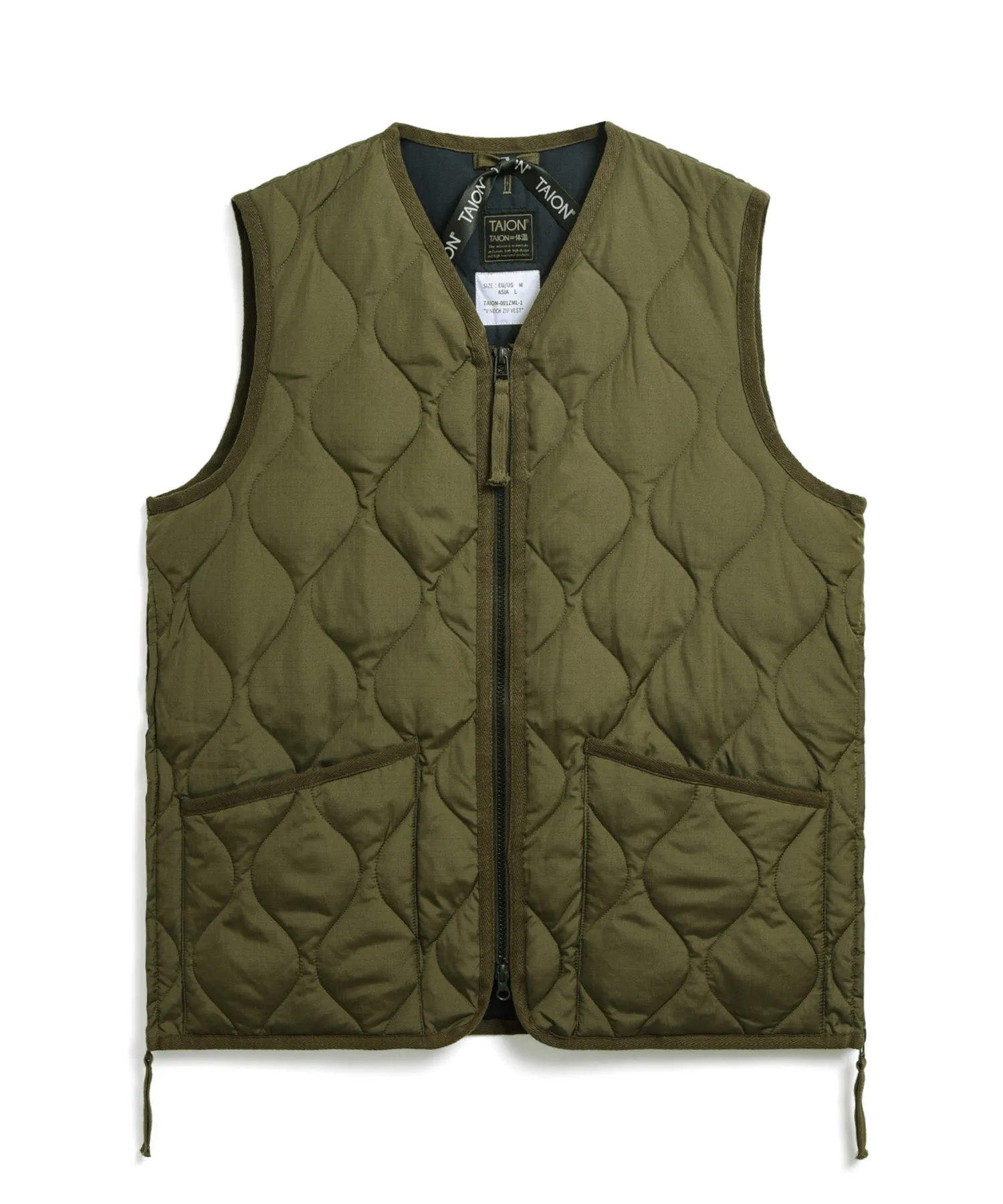 Taion - Military Zip V-Neck Down Vest - Dark Olive