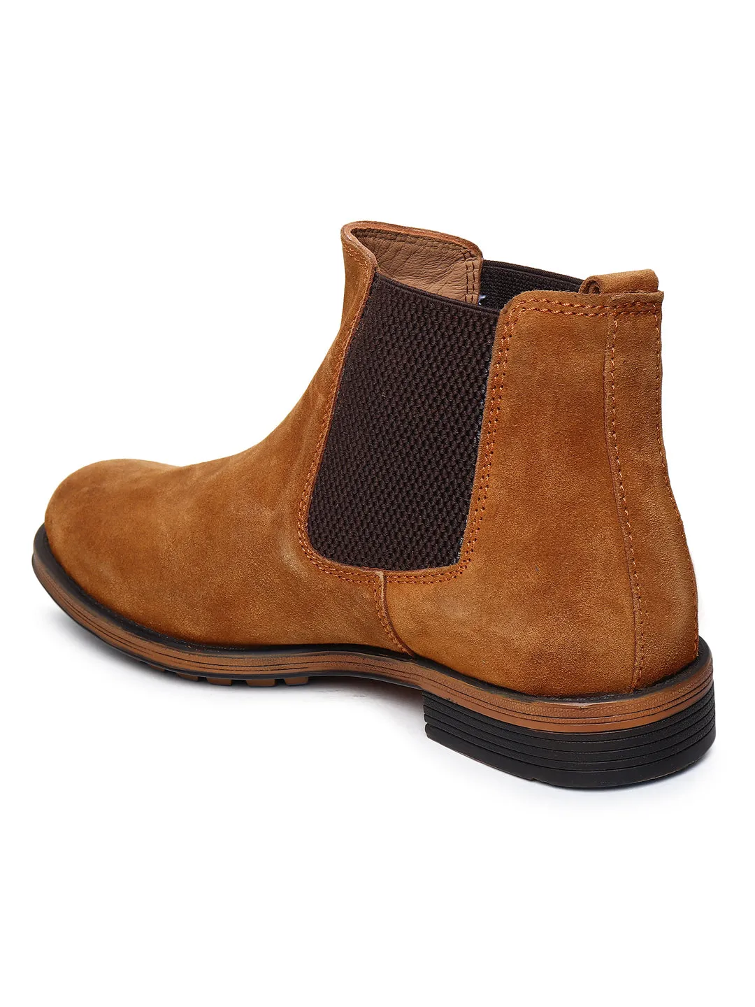 Teakwood Men Tan Solid Round Toe Suede Mid-Top Chalsea Boot