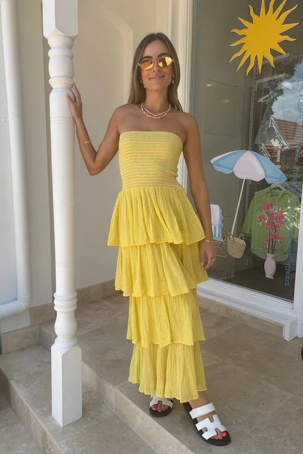 Tiered Maxi Dress Lemon/Gold