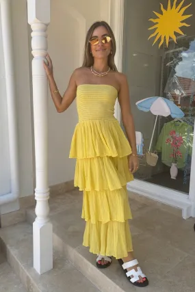 Tiered Maxi Dress Lemon/Gold