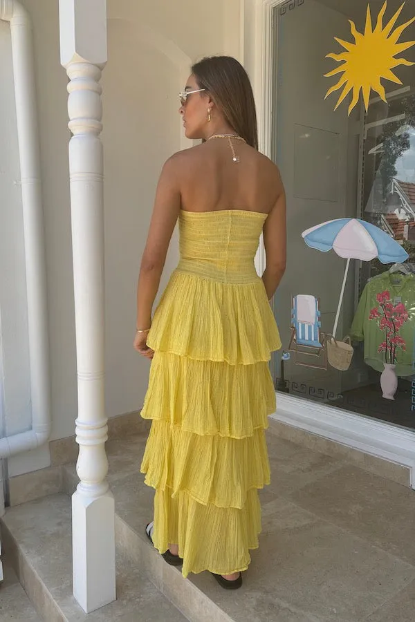 Tiered Maxi Dress Lemon/Gold