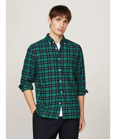 Tommy Hilfiger Men's Regular Fit Plaid Brushed Flannel Shirt