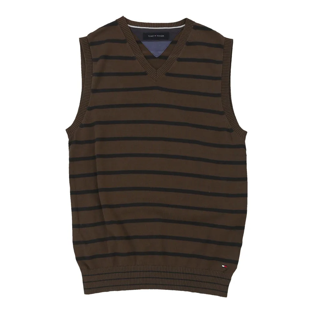 Tommy Hilfiger Striped Sweater Vest - Small Brown Cotton