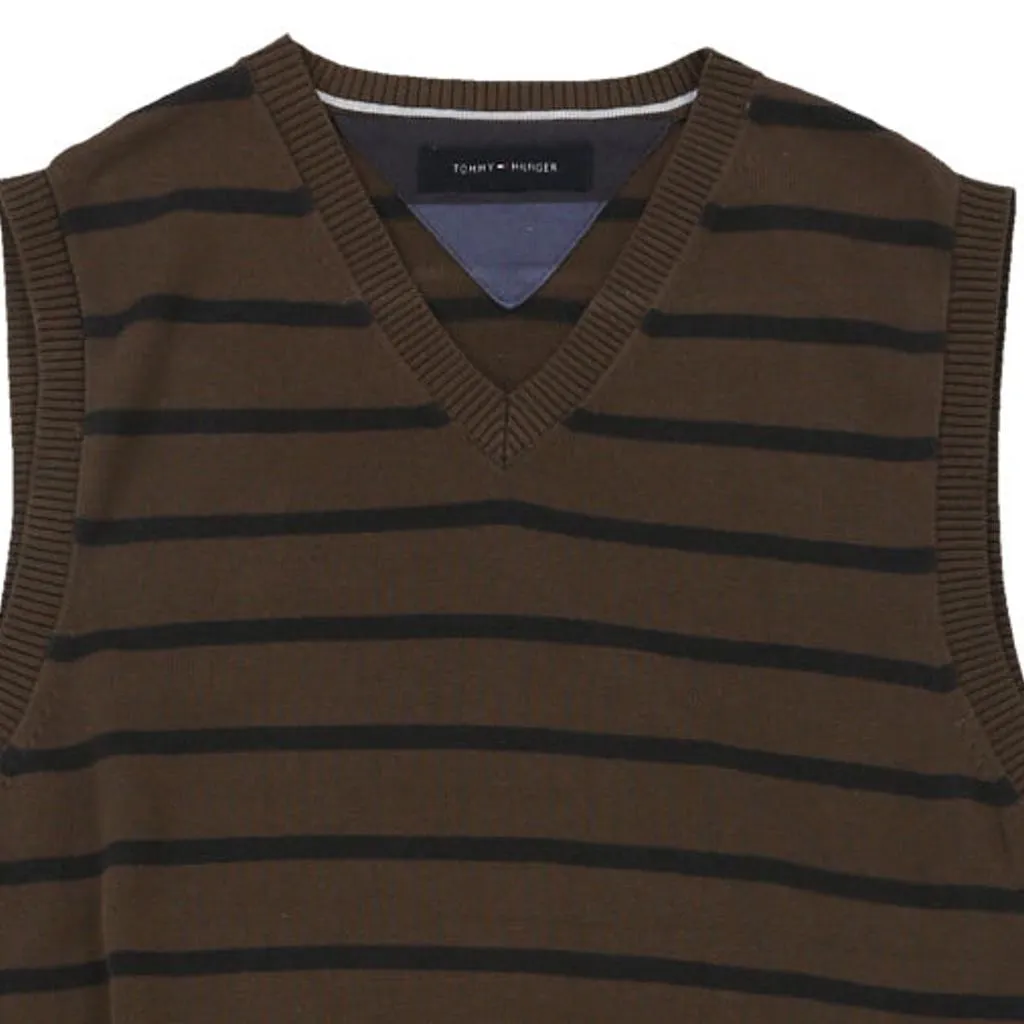 Tommy Hilfiger Striped Sweater Vest - Small Brown Cotton