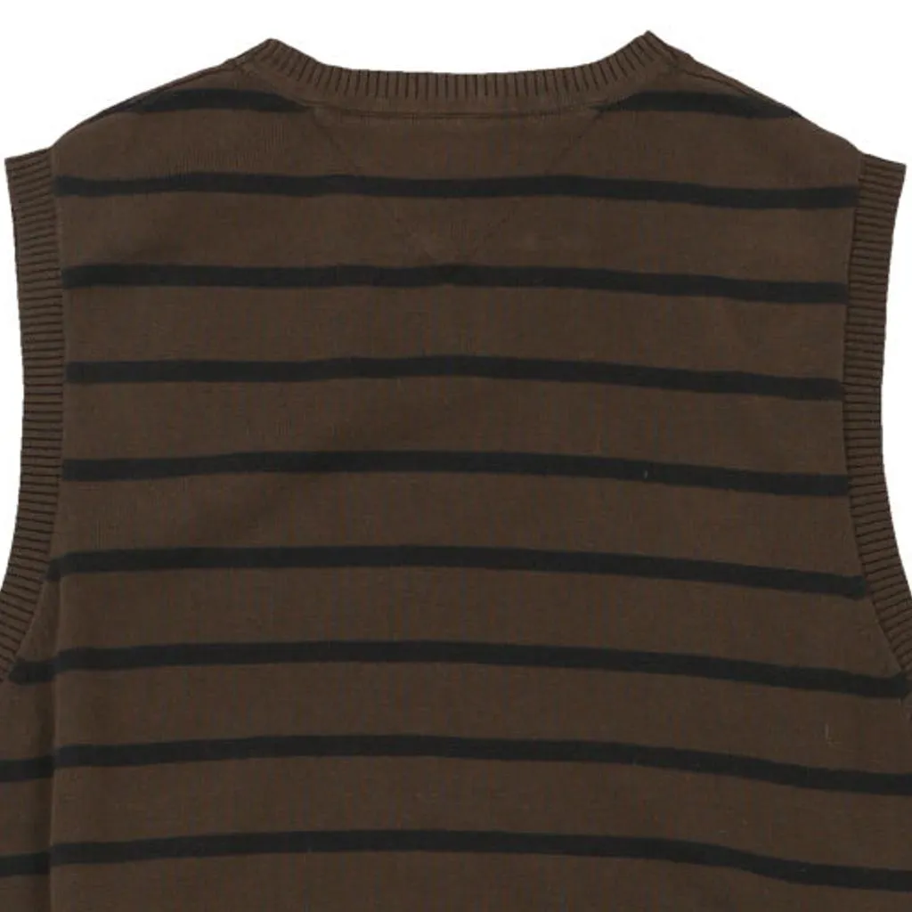 Tommy Hilfiger Striped Sweater Vest - Small Brown Cotton