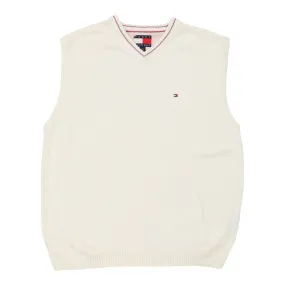 Tommy Hilfiger V-neck Sweater Vest - Large Cream Cotton