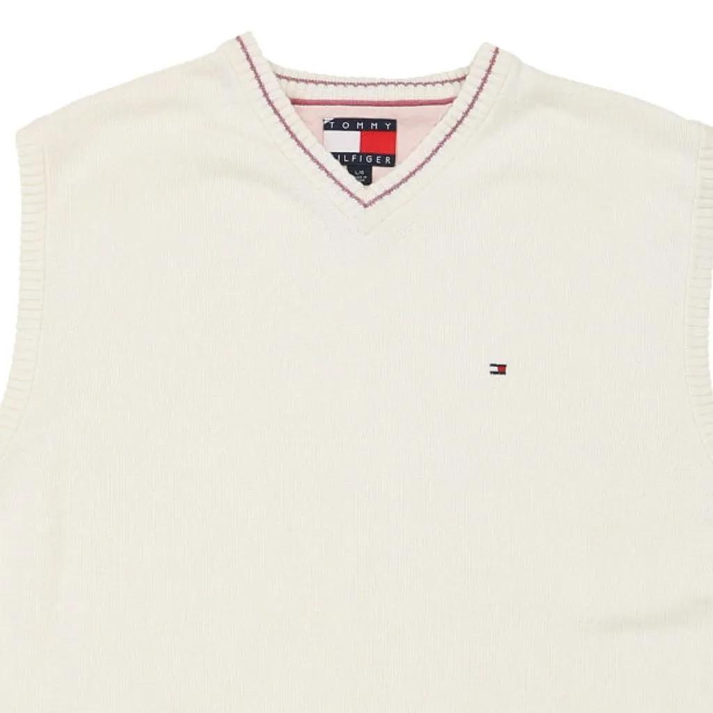 Tommy Hilfiger V-neck Sweater Vest - Large Cream Cotton