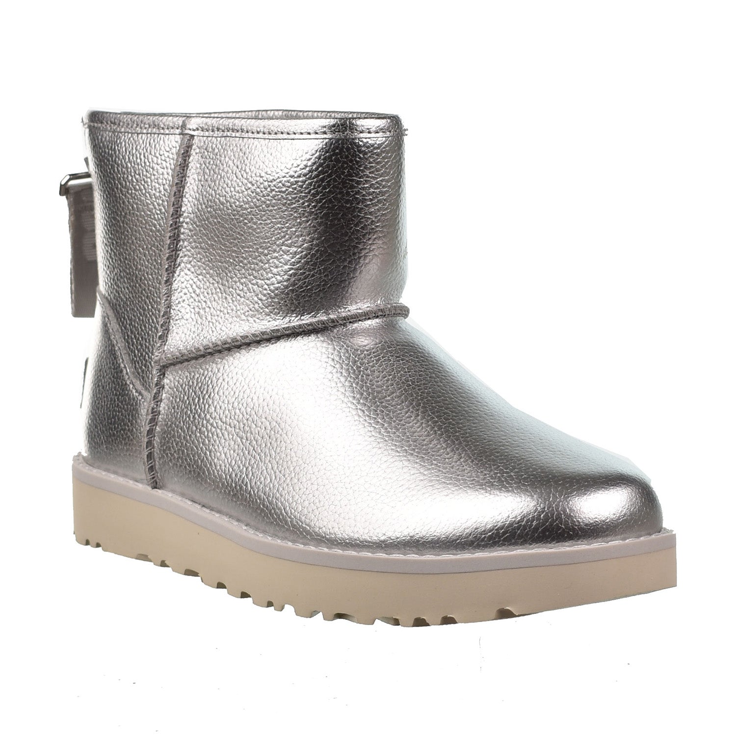 UGG Classic Mini Logo Zip Shine Fashion Women's Boots Silver