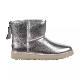 UGG Classic Mini Logo Zip Shine Fashion Women's Boots Silver