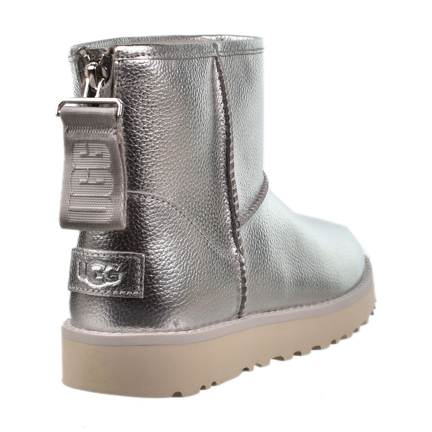 UGG Classic Mini Logo Zip Shine Fashion Women's Boots Silver