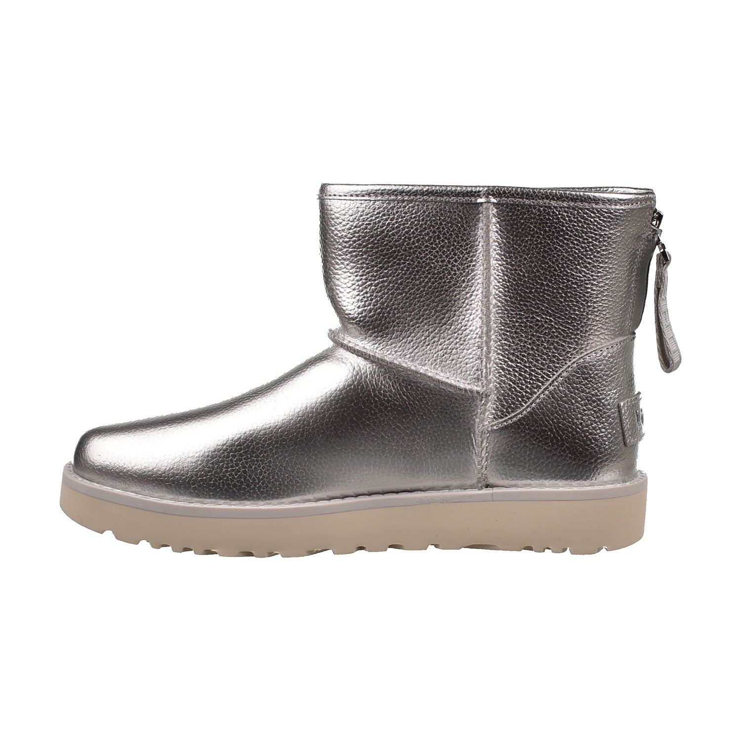 UGG Classic Mini Logo Zip Shine Fashion Women's Boots Silver