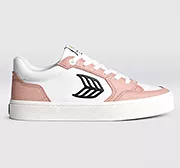 VALLELY White Leather Mahogany Rose Accents Black Logo Sneaker Women