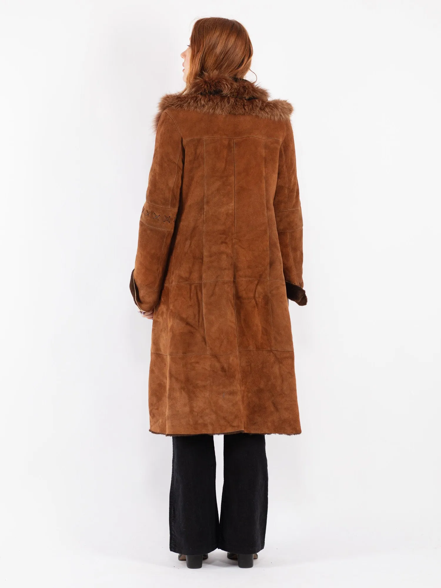 Vintage 00's Women Sheepskin Long Coat in Brown