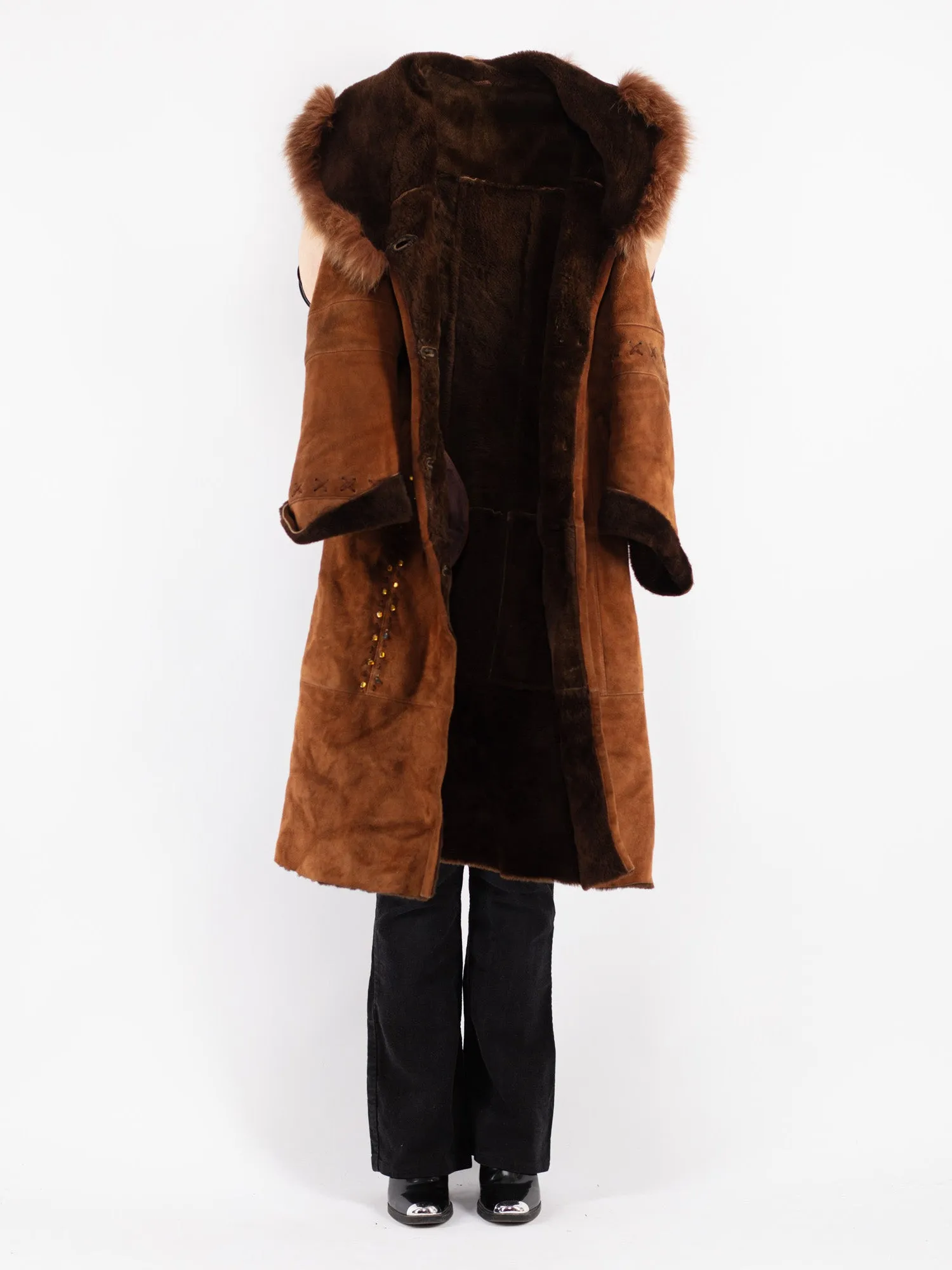 Vintage 00's Women Sheepskin Long Coat in Brown