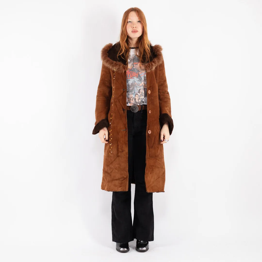 Vintage 00's Women Sheepskin Long Coat in Brown