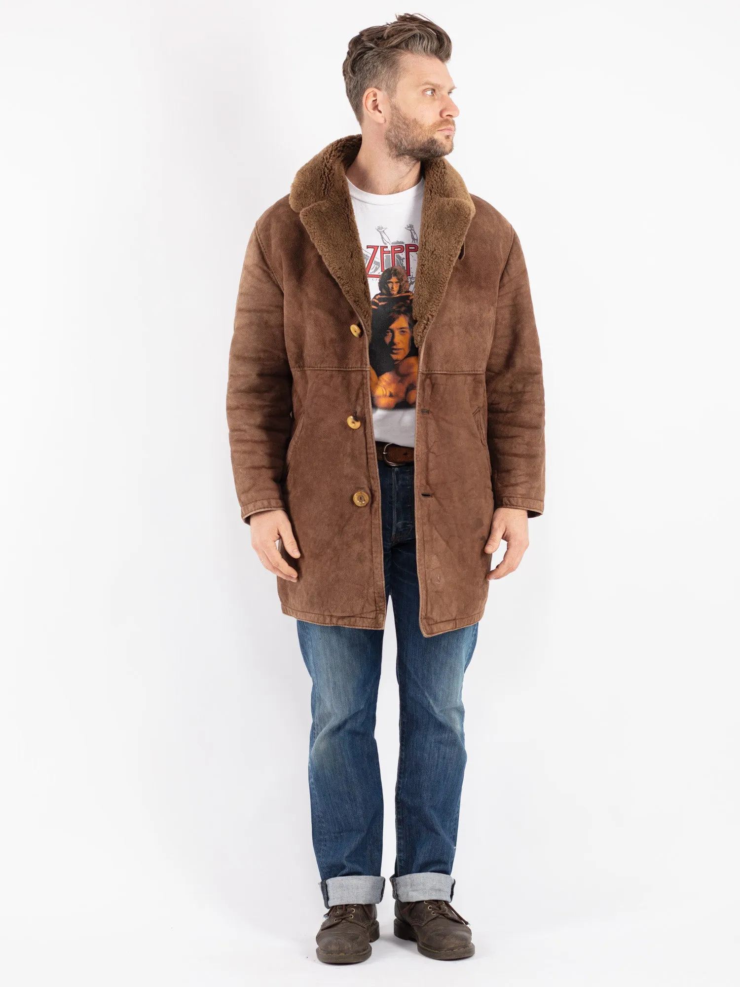 Vintage 70's Men Sheepskin Coat in Brown