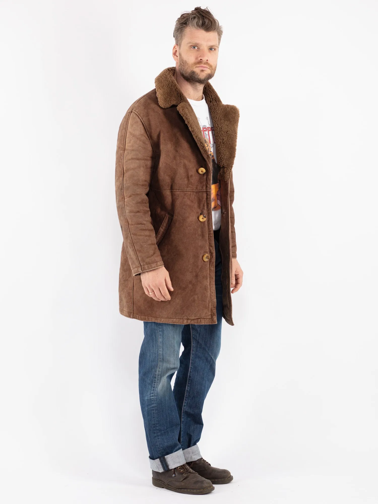 Vintage 70's Men Sheepskin Coat in Brown