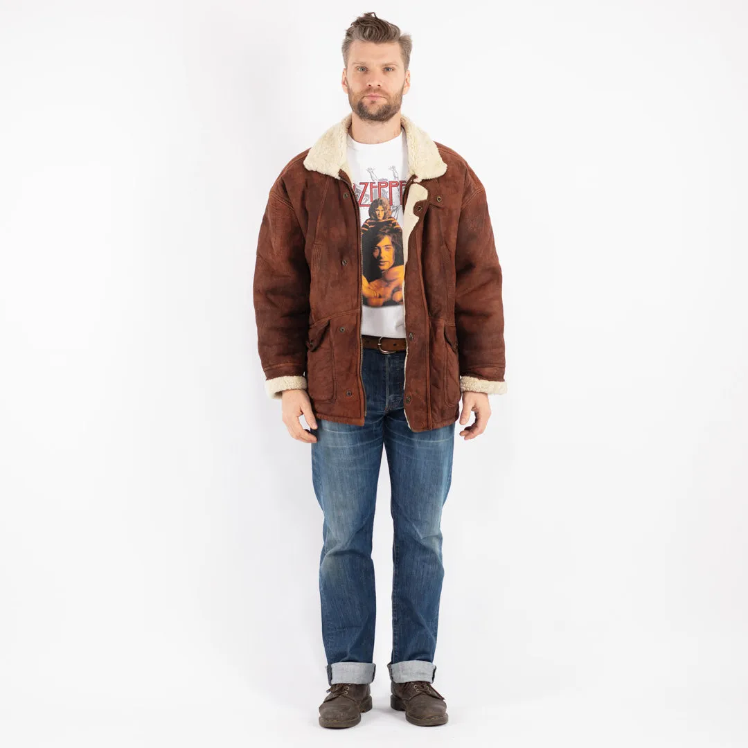 Vintage 70's Men Sheepskin Shearling Coat in Brown