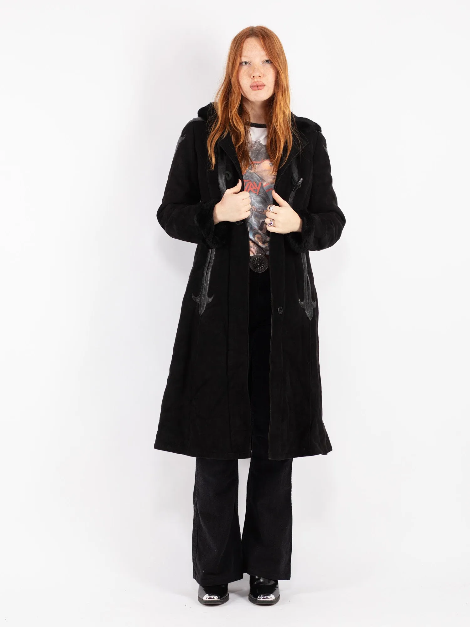 Vintage 70's Women Sheepskin Coat in Black