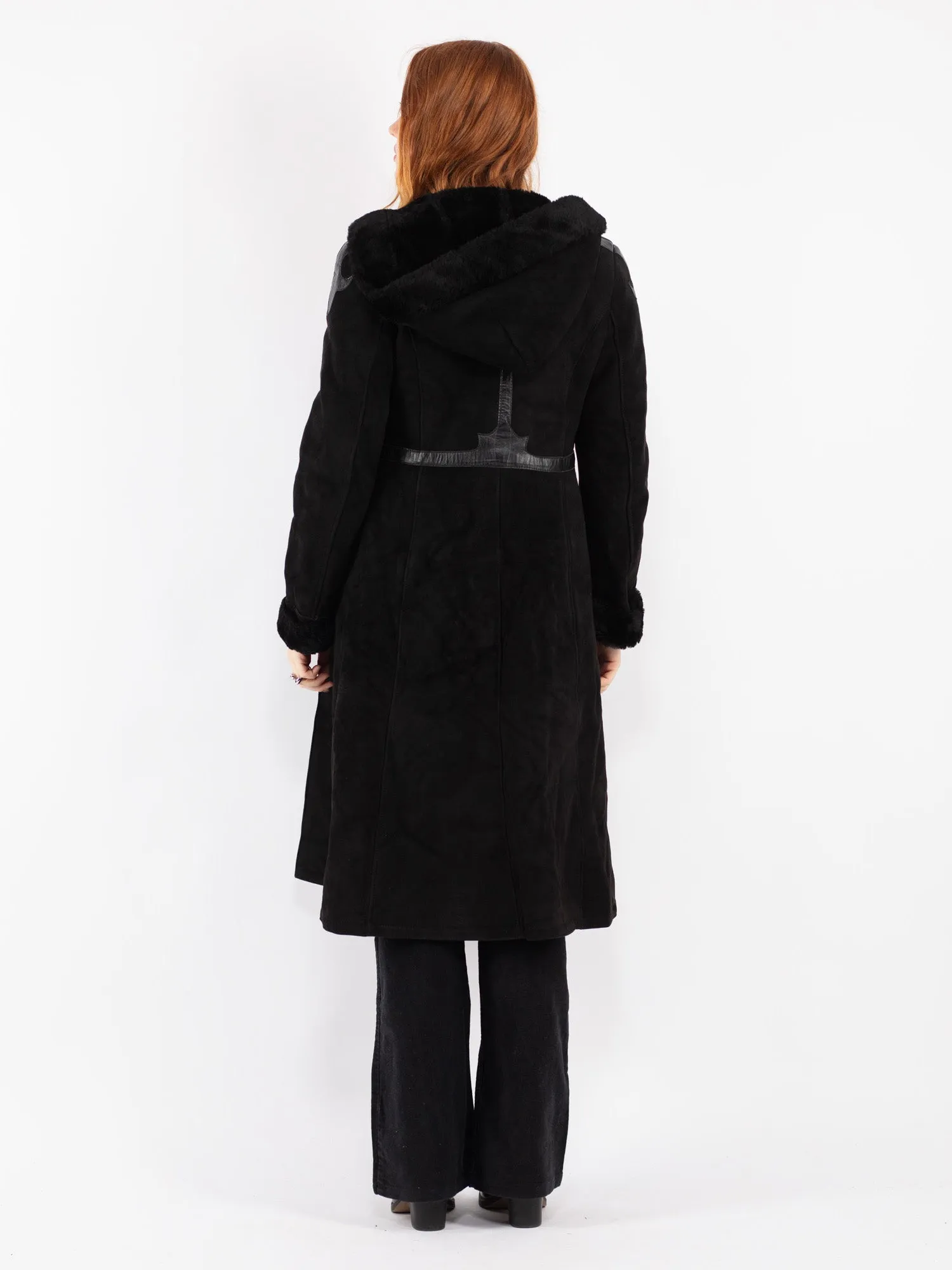 Vintage 70's Women Sheepskin Coat in Black