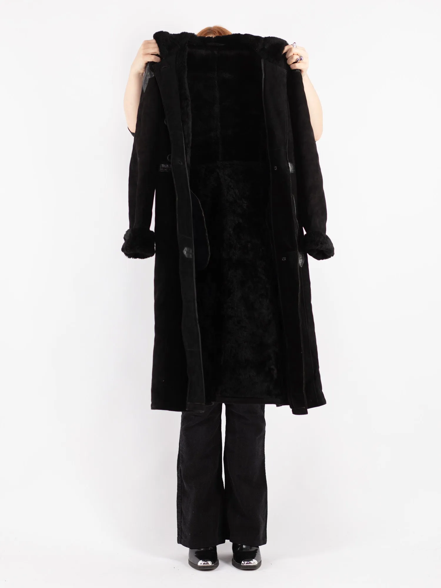 Vintage 70's Women Sheepskin Coat in Black