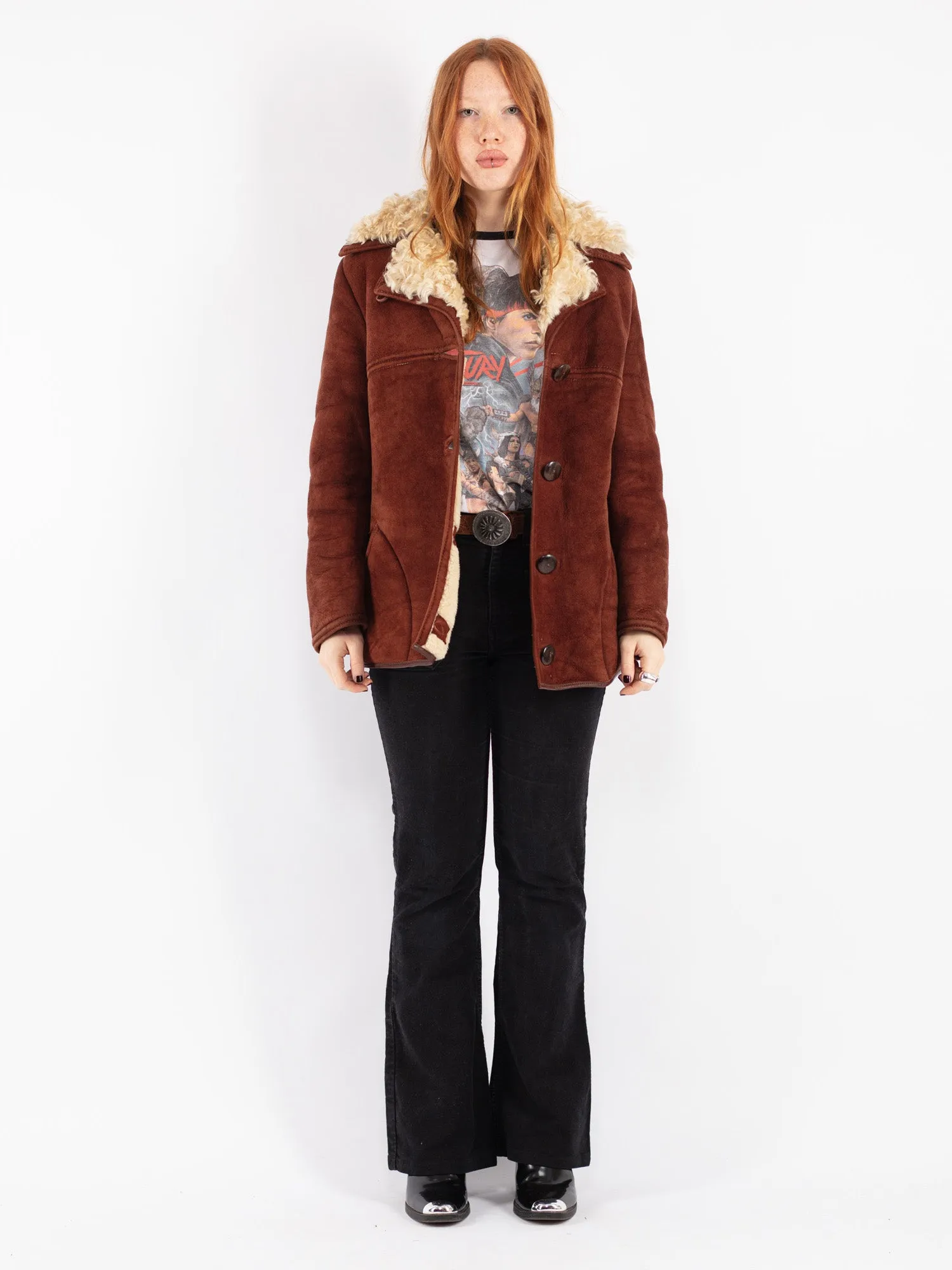 Vintage 70's Women Sheepskin Coat in Brown