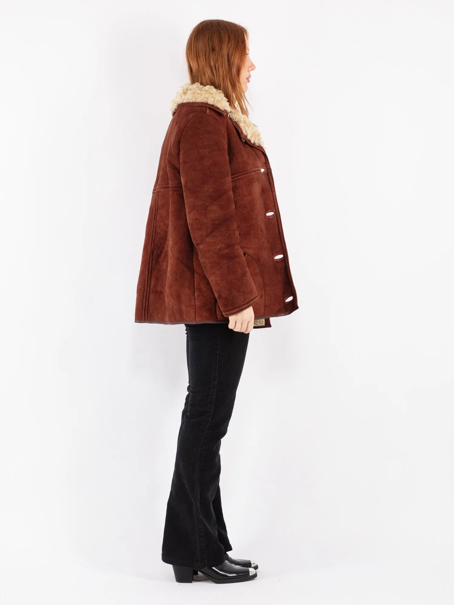 Vintage 70's Women Sheepskin Coat in Brown