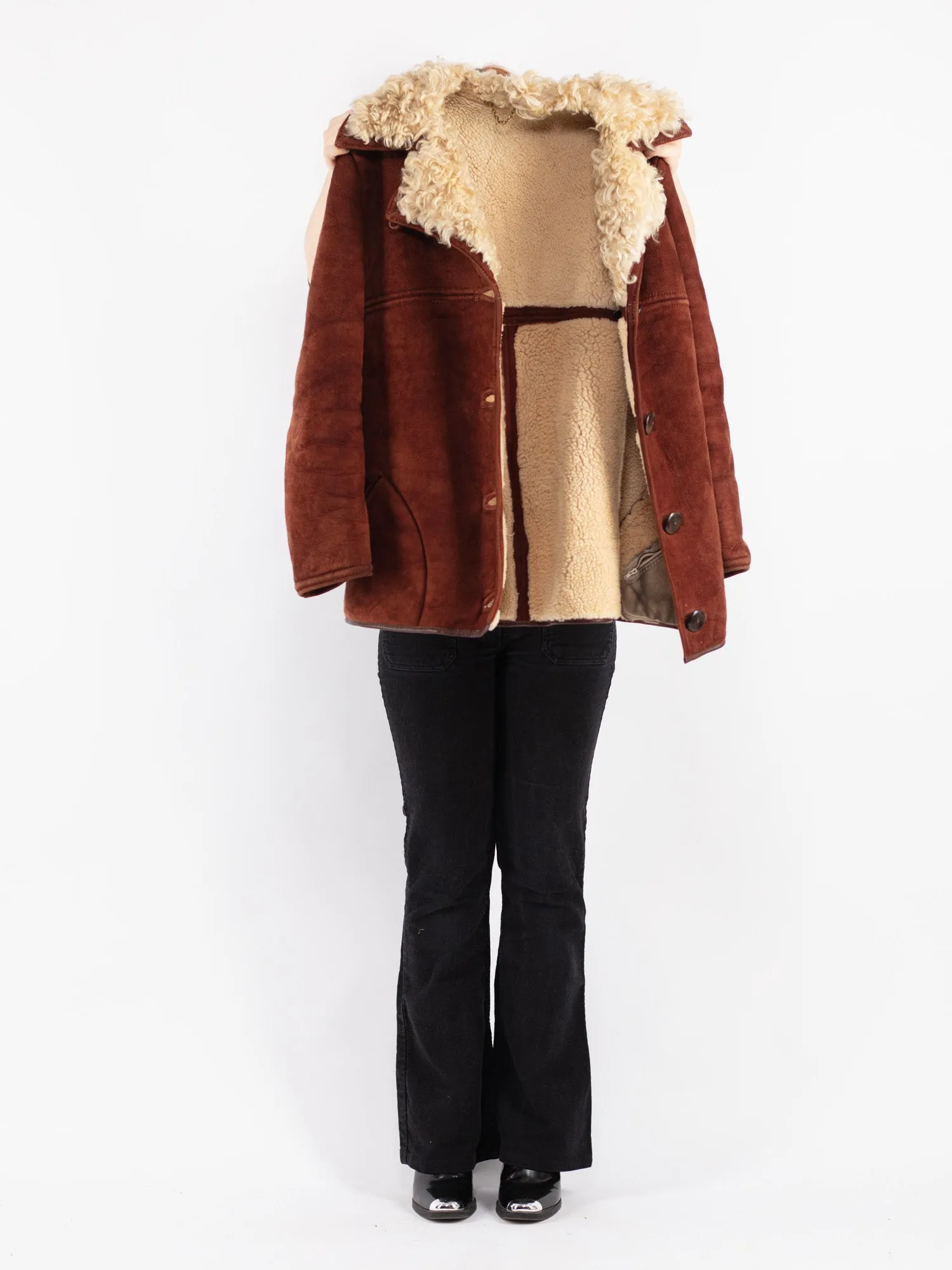 Vintage 70's Women Sheepskin Coat in Brown