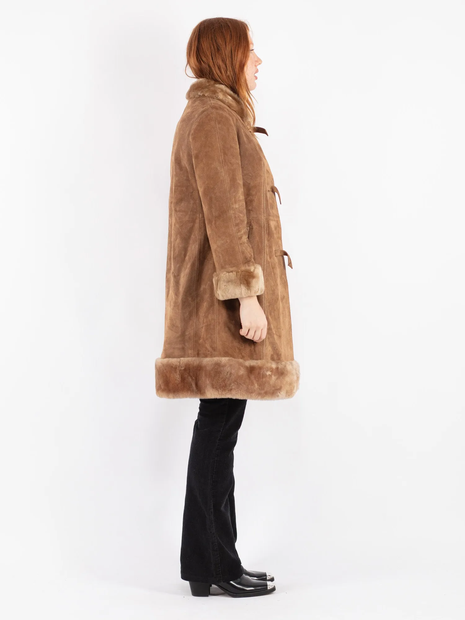 Vintage 70's Women Suede Sherpa Coat in Beige