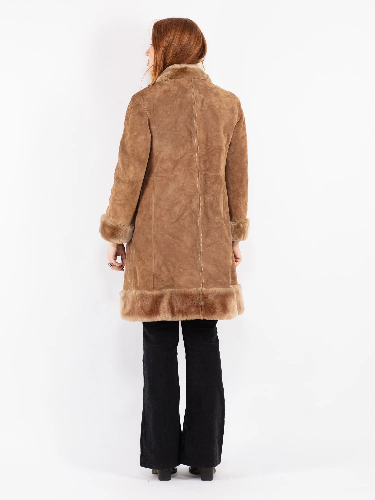 Vintage 70's Women Suede Sherpa Coat in Beige